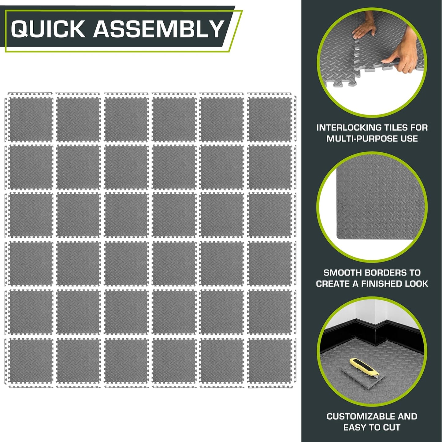 ProsourceFit Exercise Puzzle Mat ½-inch, EVA Interlocking Foam Floor Tiles for Home Gym, Workout Equipment, Kids Play Areas, Black, 24 SQ FT - 6 Tiles