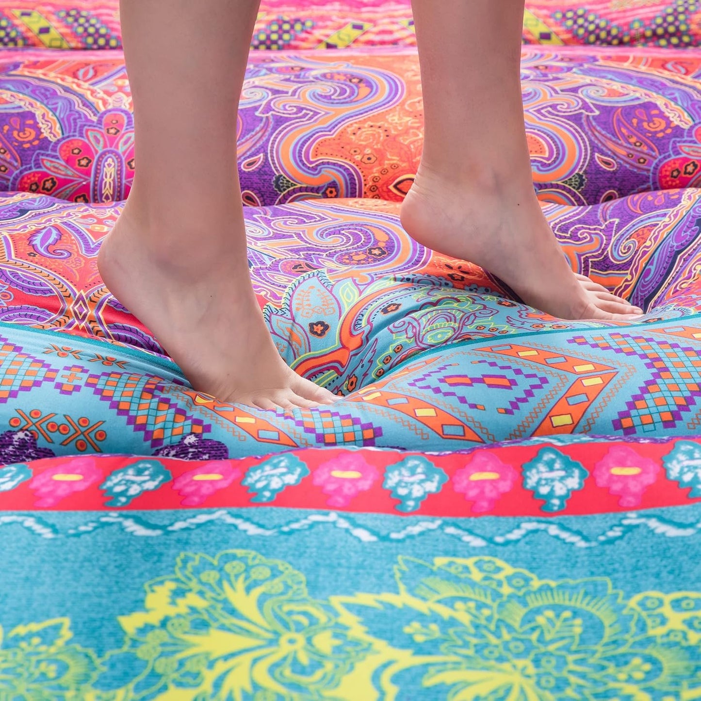 MAXYOYO Bohemian Retro Mattress Boho Floral Japanese Futon Mattress Tatami Floor Mat Foldable Portable Camping, Sleeping Pad, Lounger Couch Bed Full Size