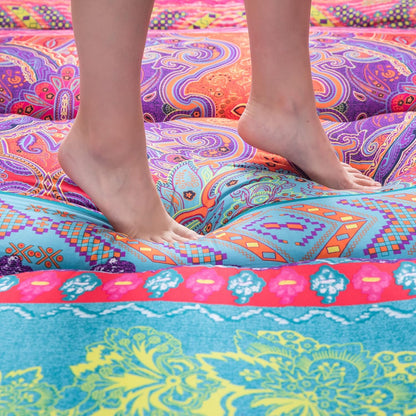 MAXYOYO Bohemian Retro Mattress Boho Floral Japanese Futon Mattress Tatami Floor Mat Foldable Portable Camping, Sleeping Pad, Lounger Couch Bed Full Size
