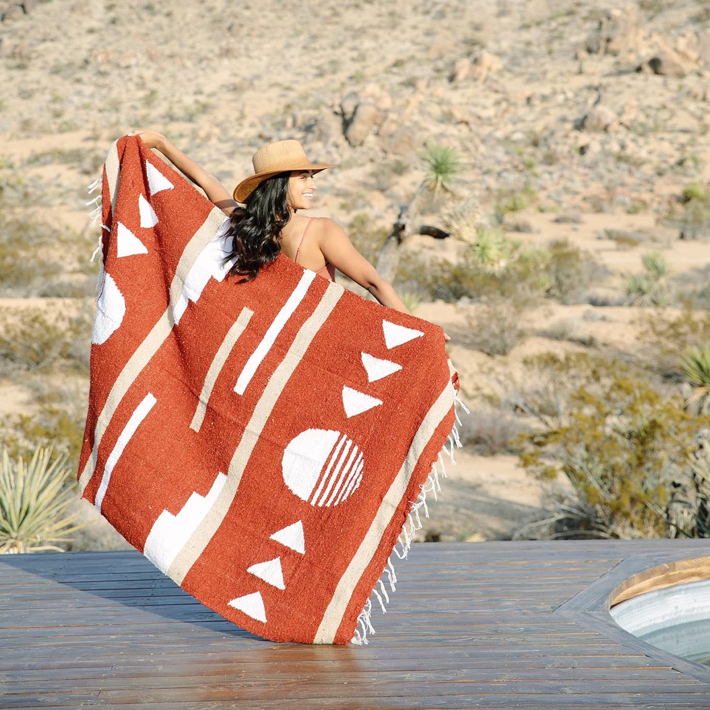 Mexican Blanket by Laguna Beach Textile Co - Beach, Yoga, Camping, or Decorative Throw Blanket - Traditional Handmade Serape (Ivory)