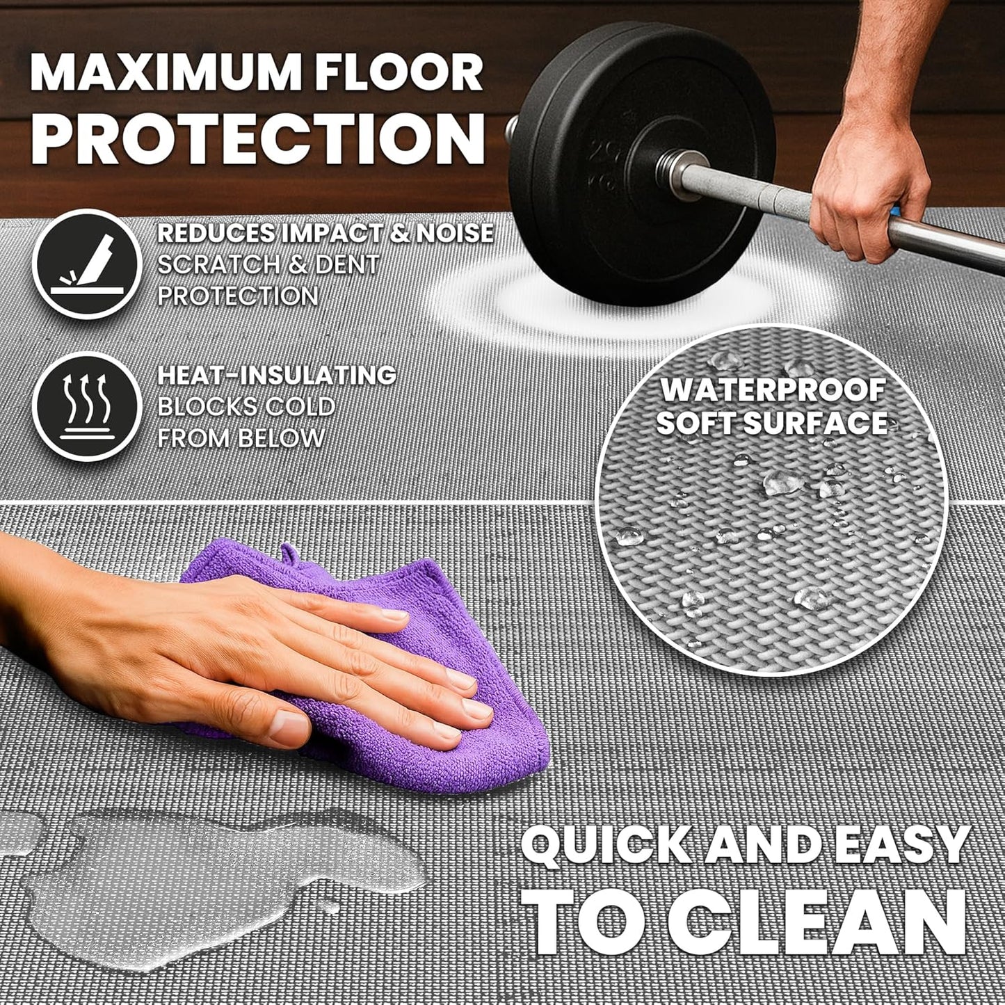 bemaxx Gym Mats Set - 18 pcs EVA Interlocking Foam Floor Tiles (12.6"x12.6"x0.4") 18sqft Protective Gym Flooring Sports Home Workout Exercise Mats Puzzle Garage Fitness Play-Room Pool Treadmill Bike