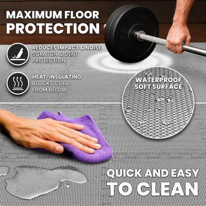 bemaxx Gym Mats Set - 18 pcs EVA Interlocking Foam Floor Tiles (12.6"x12.6"x0.4") 18sqft Protective Gym Flooring Sports Home Workout Exercise Mats Puzzle Garage Fitness Play-Room Pool Treadmill Bike