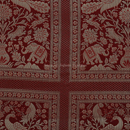 Ethnic Decorative Bolster Tube Pillow Covers Cylindrical Maroon Yoga Large Couch Round Cushion Cover Jacquard Brocade Poly Dupion Silk Small Elephant Throw Pillow Case 76x38cm (30x15 inch) 2 Pc.