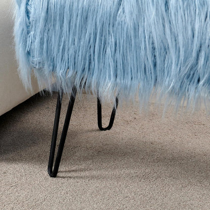 Home Soft Things Green Mongolian Faux Fur Ottoman, Desert Sage, 19'' x 13'' x 17'', Cozy Plush Fluffy Ottoman Foot Rest Stool for Living Room Bedroom Entryway Makeup Bench End of Bed Home Décor