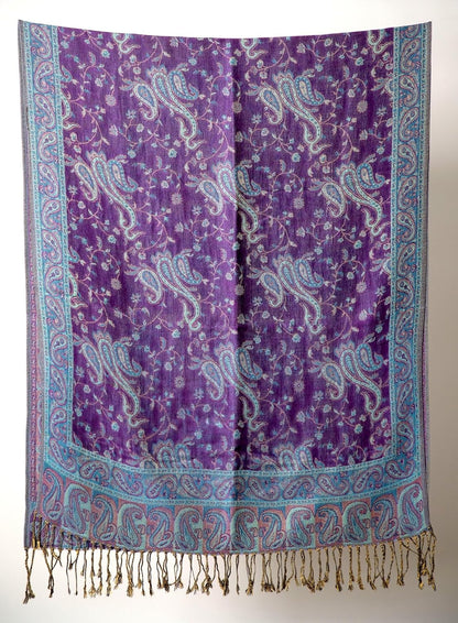 Achillea Reversible Paisley Pashmina Rave Scarf – Exotic Indian Shawls and Wraps for Evening Dresses, Festivals, All Seasons - Colors A