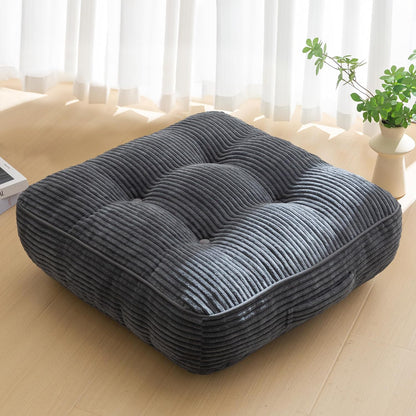 HIGOGOGO Floor Pillow Cushion for Adults, Meditation Cushion Pillow, Large Square Floor Sitting, Tufted Corduroy Cover, for Tatami Living Room or Yoga, 22x22 Inch, Dark Grey