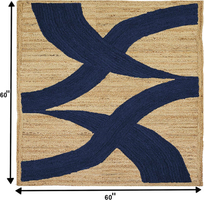 Premium Quality Jute Rug 4x6 Feet Area Rug Natural Fiber Jute Rugs Thick 0.27" Black Abstract Pattern Geometric Rugs for Kids Room, Living Room, Yoga Mat, Indoor Outdoor Carpet - Colors A