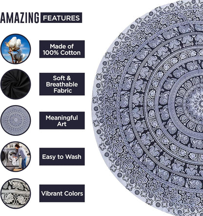 raajsee Purple Round Beach Tapestry Hippie/Boho Beach Blanket Mandala/Indian Cotton Throw - Round Tablecloth/Home Decor/Indie Rug Yoga Mat Meditation Picnic Rugs 127 CM / 50 INCHE Circle
