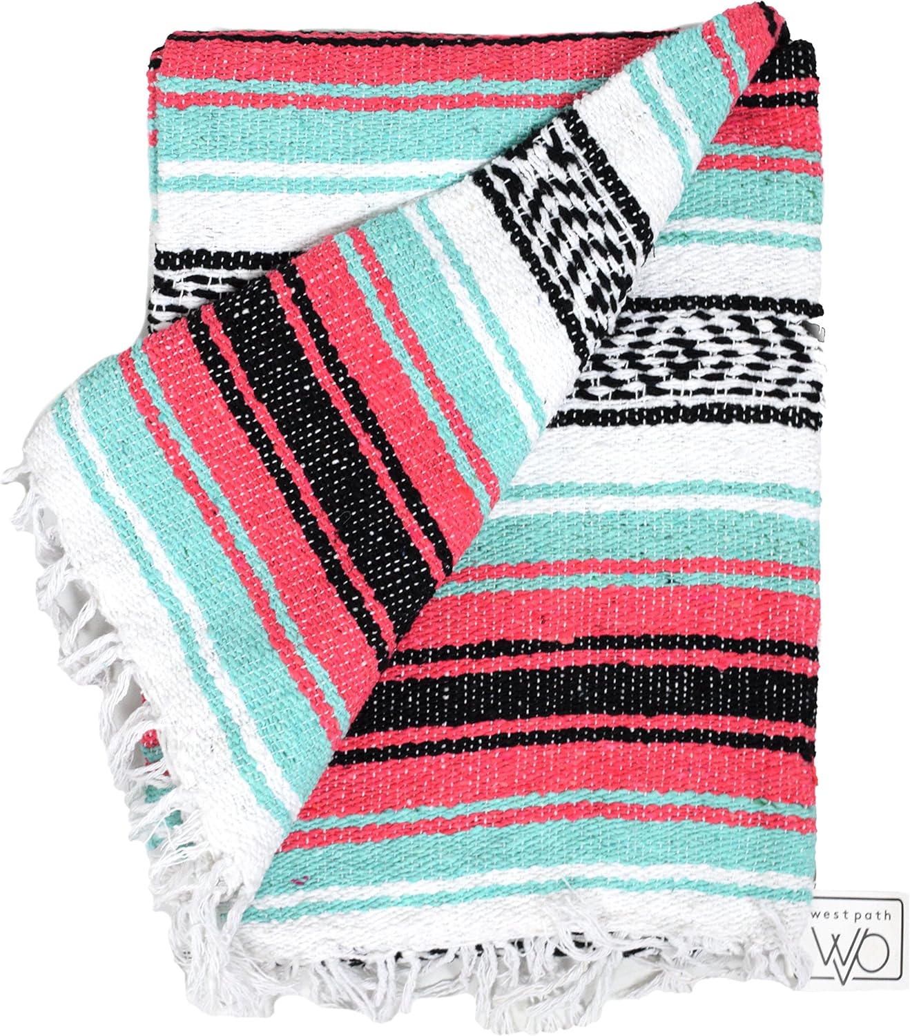 Open Road Goods Multi Color Mexican Falsa Blanket - Handwoven in Mexico - Great for The Beach, Picnics, Yoga, or a Throw! (Mint/Purple)
