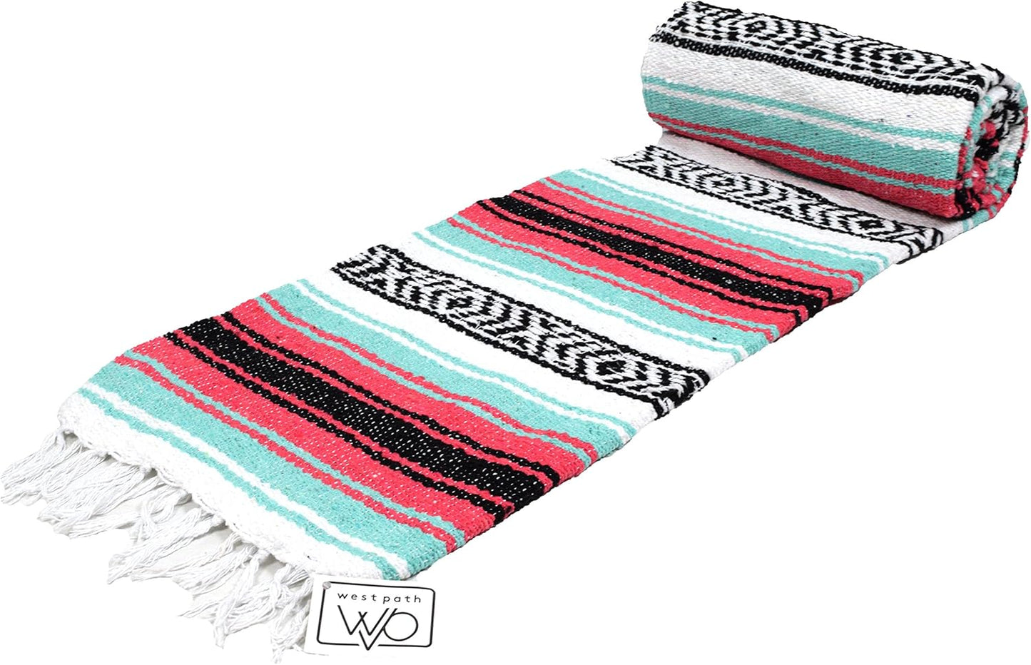 Open Road Goods Multi Color Mexican Falsa Blanket - Handwoven in Mexico - Great for The Beach, Picnics, Yoga, or a Throw! (Mint/Purple)