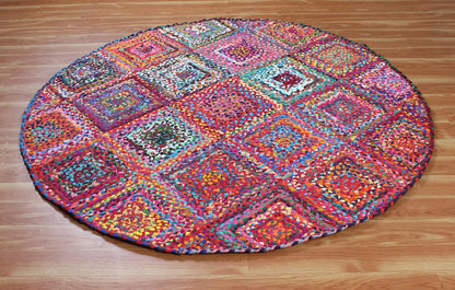 Collection Circle Area Rug - 3 x 3 Ft' Beige and Black Geometric Pettern Jute Mat Ideal for High Traffic Area in Hallway Bedroom Living Room Dining Room Kitchen Terrace Yoga Mat