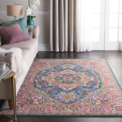 Nourison Home Passion Teal Multicolor 9' x 12' Area Rug - Easy Clean, Non Shedding, Bed Room, Living Room, Dining Room, Kitchen (9' x 12')