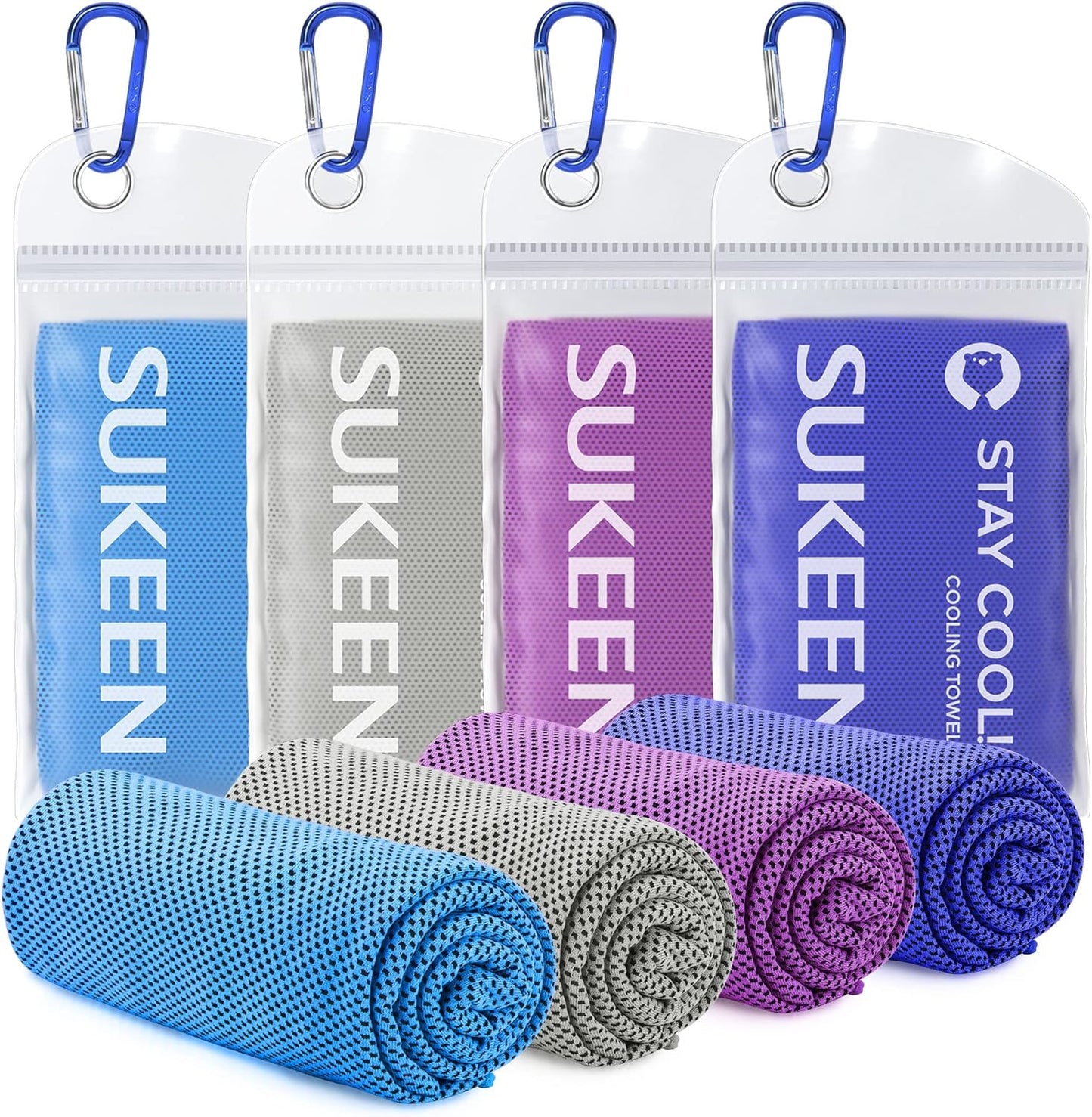 Sukeen 4 Pack Cooling Towels (40"x12"), Cooling Neck Wraps, Ice Towel, Soft Breathable Chilly Towel,Microfiber Towel for Yoga,Sport,Running,Gym,Workout,Camping,Fitness,Workout & More Activities