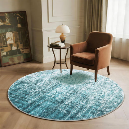 Carvapet 4ft Washable Round Rugs, Modern Abstract Circle Rug, Non Slip Rubber Backing Foldable Low Pile Carpet for Living Room Bedroom, 4ft Red/Orange Rug