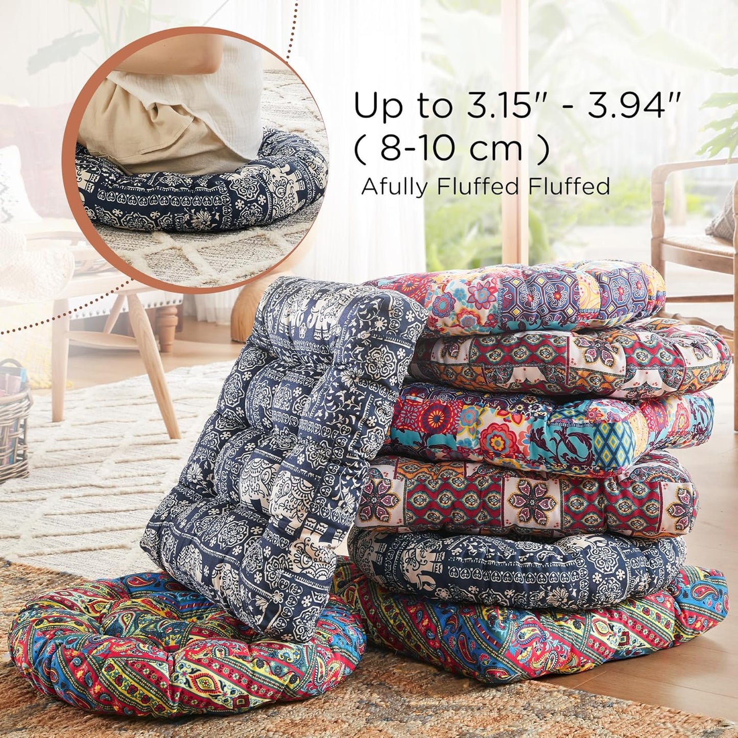 Codi Boho Floor Pillow, Large Meditation Cushion for Adults, Square Pillows Seating for Yoga Living Room Tatami Sitting Home Decor, Memory Foam Added, 22x22 Inch, Multi Patchwork