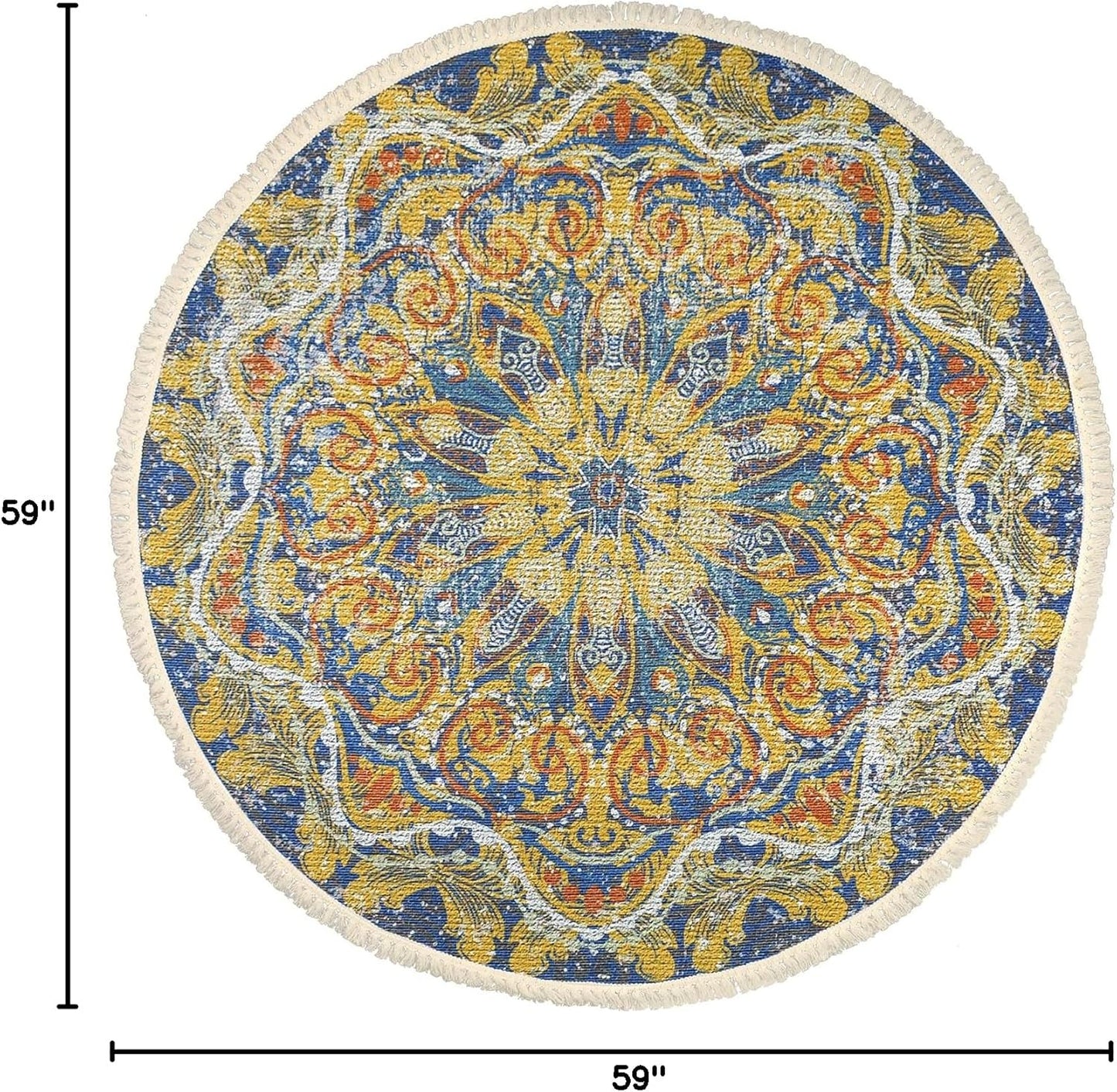 Boho Rug 5Ft Round Bedroom Carpet Circle Nonslip Farmhouse Area Rug Rustic Mandala Floor Mat for Living Room Locker Room Tassel Yoga Throw Rugs Washable Doormat, Purple