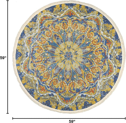 Boho Rug 5Ft Round Bedroom Carpet Circle Nonslip Farmhouse Area Rug Rustic Mandala Floor Mat for Living Room Locker Room Tassel Yoga Throw Rugs Washable Doormat, Purple