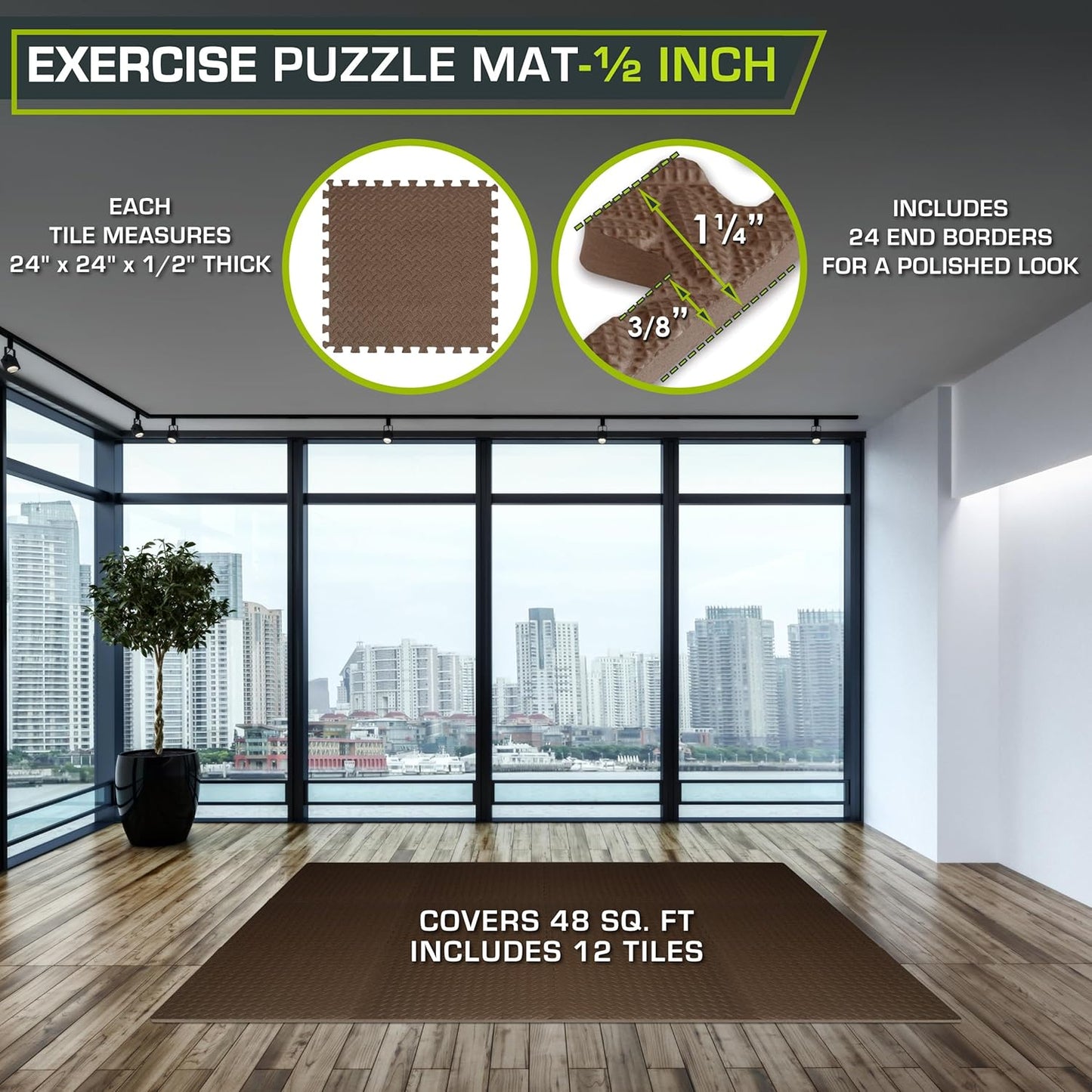 ProsourceFit Exercise Puzzle Mat ½-inch, EVA Interlocking Foam Floor Tiles for Home Gym, Workout Equipment, Kids Play Areas, Black, 24 SQ FT - 6 Tiles