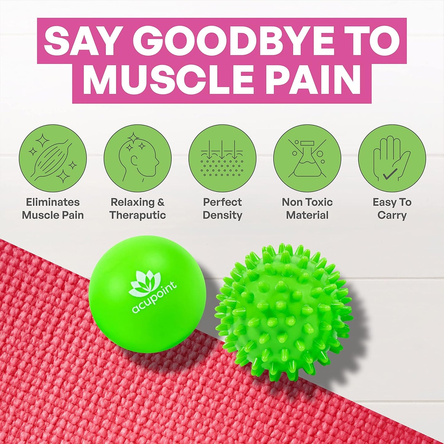 Acupoint Physical Massage Therapy Ball Set - Ideal for Yoga, Deep Tissue Massage, Trigger Point Therapy and Myofascial Release Physical Therapy Equipment