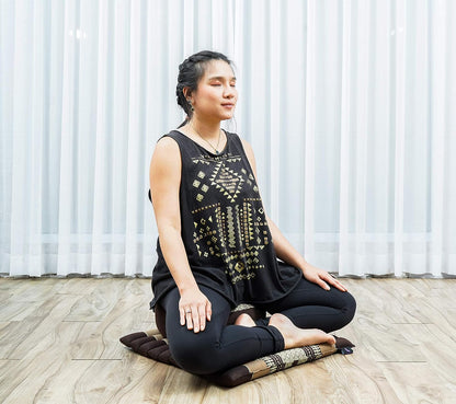 Leewadee Meditation Cushion Set – 1 Small Zafu Yoga Pillow and 1 Small Roll-Up Zabuton Mat Filled with Kapok