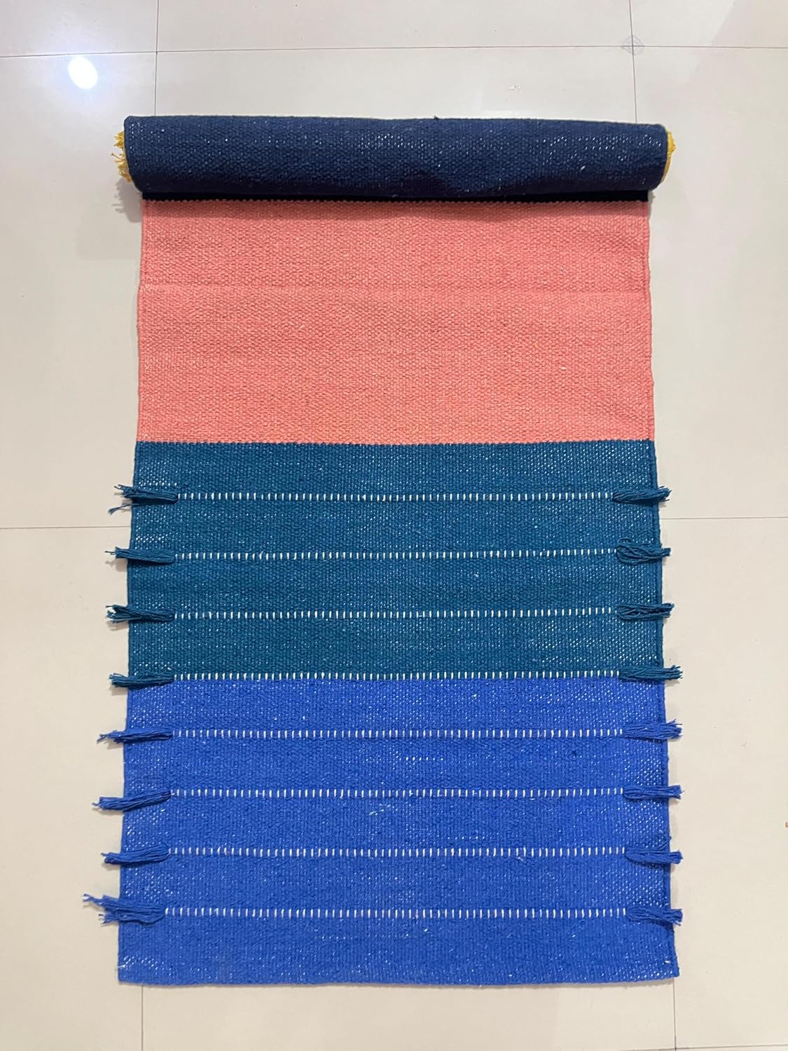 Payal Rugs Cotton Yoga Mat - Eco-Friendly Hand-Woven Rug - Non Slip & Thick (24”x72”x5mm) for Yoga Everyday Fitness at Home - Comfortable Extra-Long