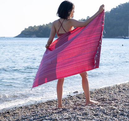 Kalkedon Towels Rainbow Beach Towel | Sarong |Luxurious Turkish Towel | Turkish Cotton Beach Blanket |Picnic Blanket |Peshtemal | Wrap | Pareo |Yoga Blanket (Purple)