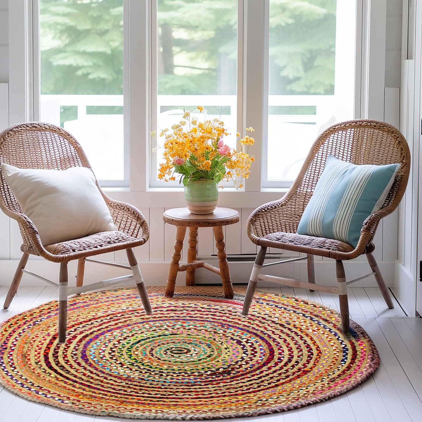 COTTON CRAFT Jute Rug - 2 Pack Braided 100% Jute Door Mat - Woven Neutral Reversible Small Rug - Entryway Kitchen Living Room Bedroom Bathroom Farmhouse Rustic Boho Throw Mat - 22 x 34 - Natural