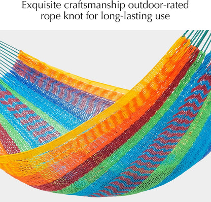 PNAEUT Handwoven Mayan Hammocks, Double Rope Hammock for Outdoor Outside & Indoor, Thick Soft 600 lbs Capacity Heavy-Duty, Includes Tree Straps, Carabiners & Carrying Bag (Nature, X-Large)