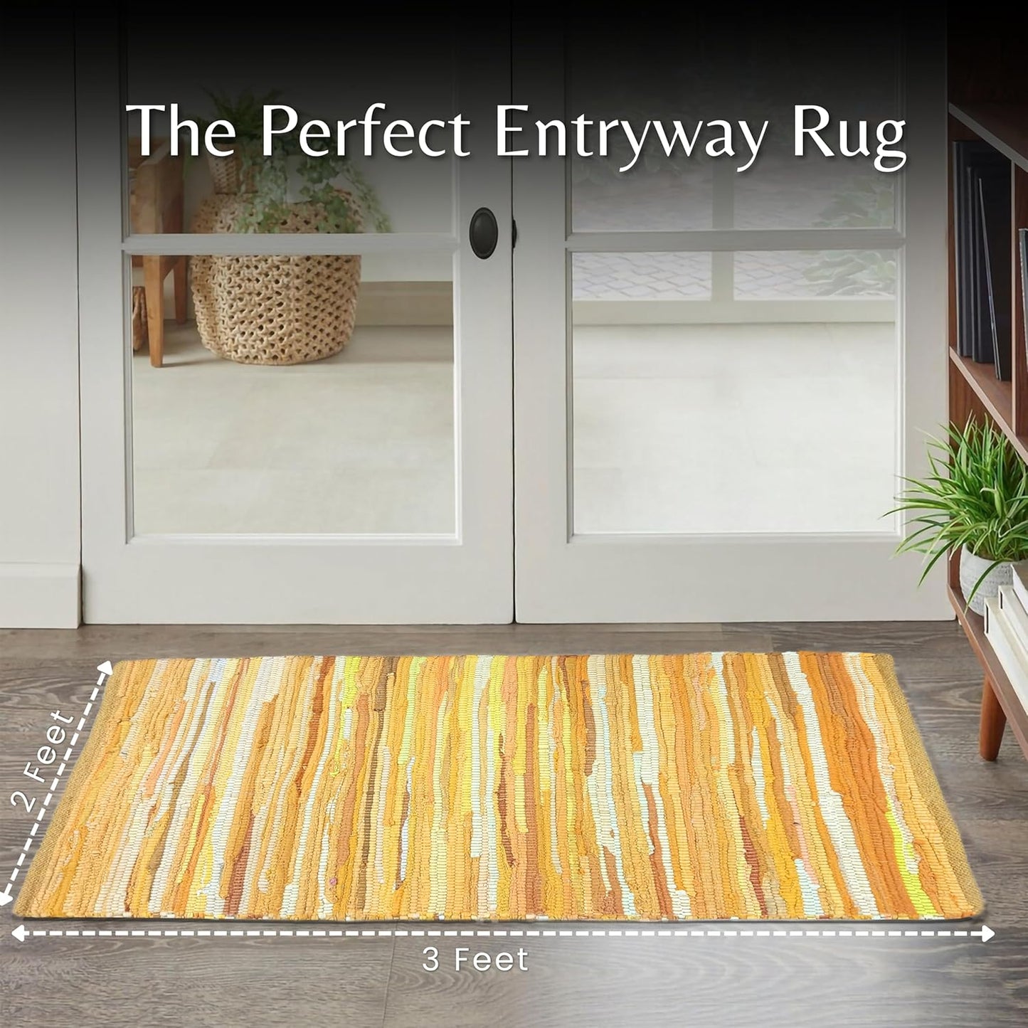 Ramanta Home 100% Cotton Chindi Hosiery Rug 24x36 Inch - Dark Multi, Farmhouse Reversible Soft Bohemeian Rugs Ideal for Entryways, Kitchen, Bedroom | Durable Lightweight Handmade Accent Doormat
