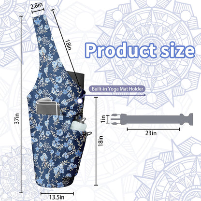 Yoga Bag for Women, Large Yoga Mat Bag Tote Carrier with Wet Dry Pocket, Water Bottle Holder & Adjustable Strap, Fits 1/2" Thick Yoga Mat for Gym, Pilates, Travel, Work