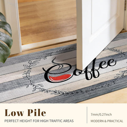 Coffee Kitchen Rug, 20"x47" Soft Velvet Kitchen Runner, Laundry Room Rugs Thickened TPR Bottom Floor Mat, Friendly for Kids & Pets, Multi-Use for Yoga Office, Coffee Station Rug Decor