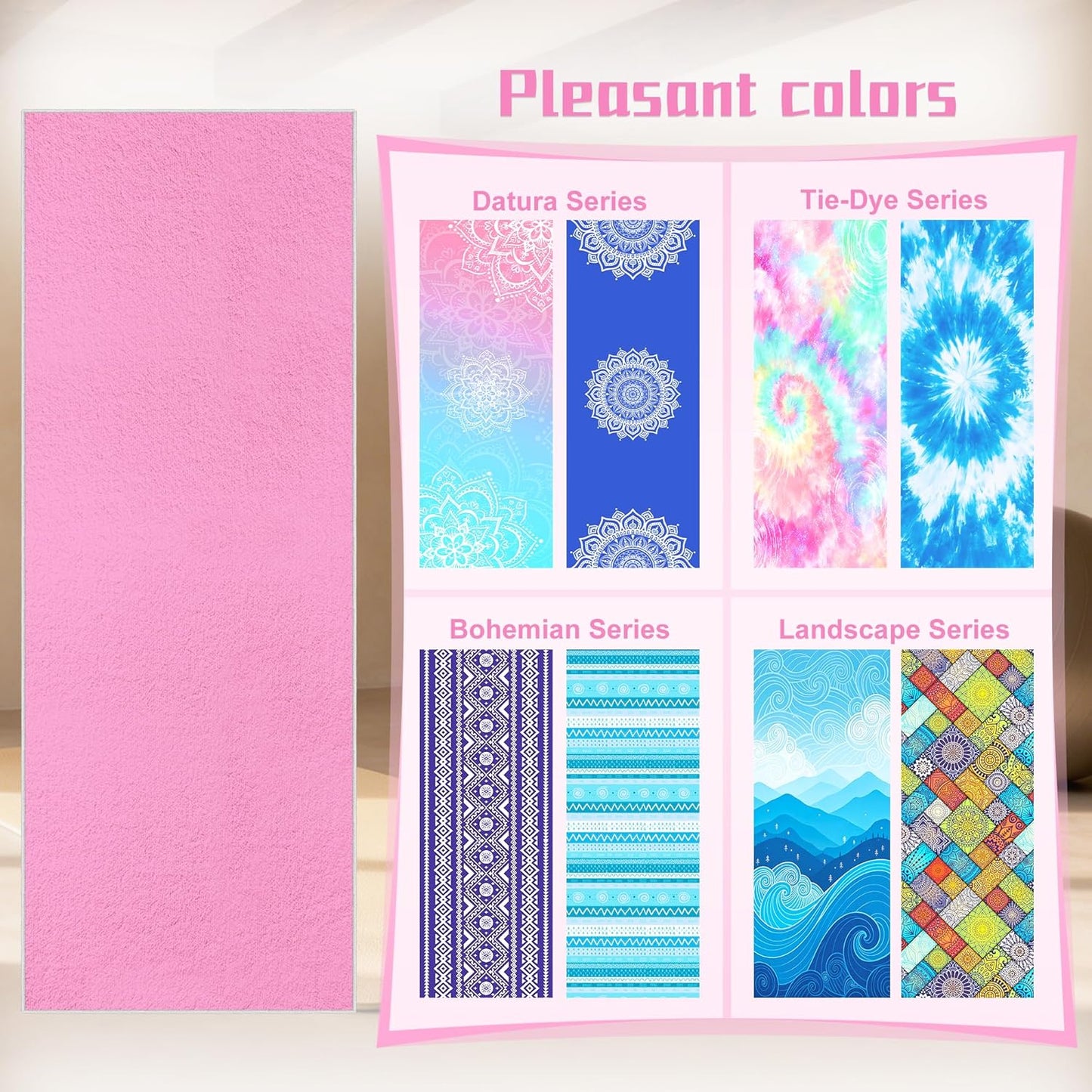 Yoga Towel,Absorbent Yoga Mat Towel for Hot Yoga Non Slip,Stylish Prints,Ideal for Workouts,Hot Yoga,Bikram,Pilates Equipment,72 x 27 in,Gradient Mandala