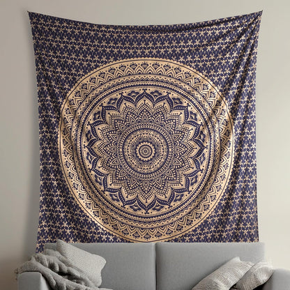 THE ART BOX Original Gold Tapestry Wall Hanging Mandala – Cotton Throw Tapestry – Boho Bedding White and Gold Medium Bedspread 54x60 Inches – Meditation & Yoga Rug Mat