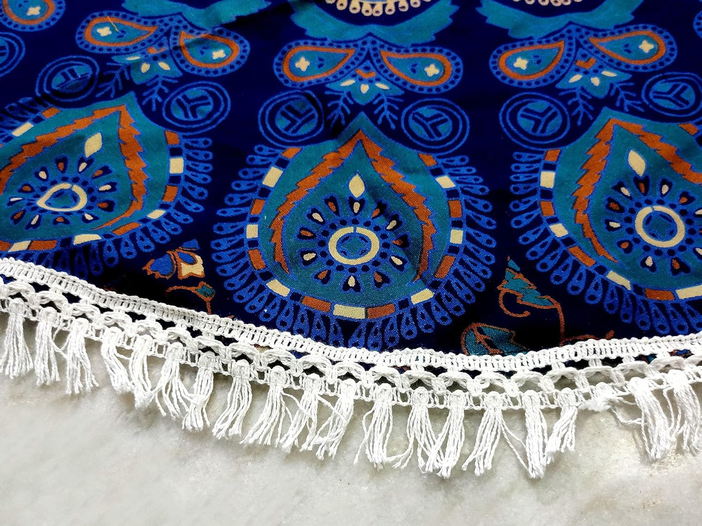 Mandala Round Beach Tapestry Boho Hippie Blanket Bohemian Large Table Cloth Home Decor Yoga Mat Meditation Picnic Rug Throw Hippy Gypsy Tablecloth Roundie (42 Inches, Orange And Blue)