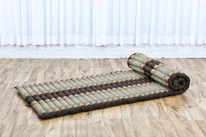 Leewadee - Kapok Roll Mat – Handcrafted Folding Sleep & Relaxation Mattress from Thailand, Ideal as Guest Bed, Camping Mat, Yoga Mat or Traditional Futon, 75 x 39 inches, Anthracite