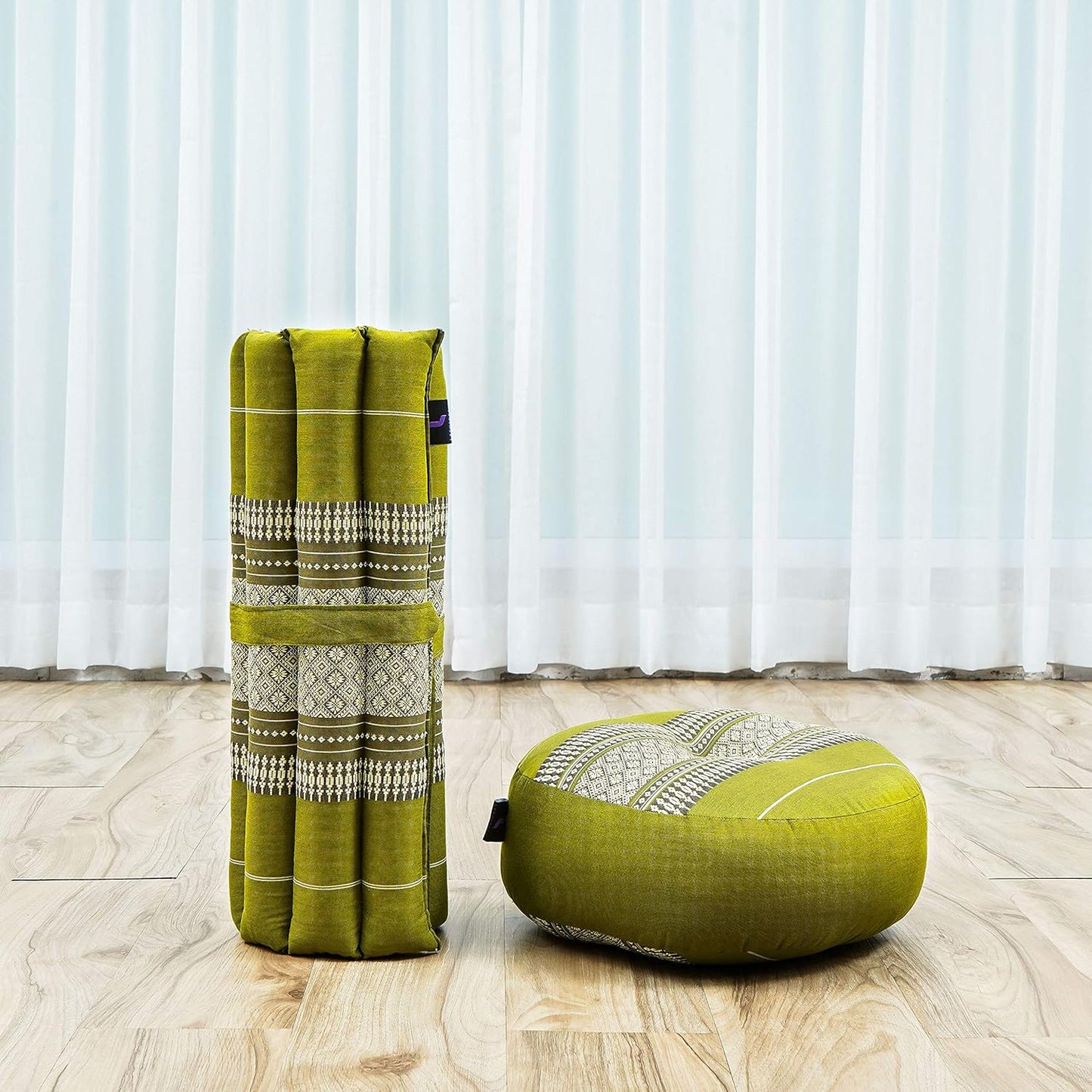 Leewadee Meditation Cushion Set – 1 Small Zafu Yoga Pillow and 1 Small Roll-Up Zabuton Mat Filled with Kapok