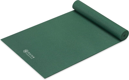 Gaiam Essentials 1/4" Thin (6mm) Yoga & Pilates, Fitness & Exercise Mat with Easy-Cinch Carrier Strap Cusion Support For Fitness and Gym Workouts
