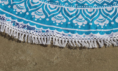 Mandala Round Beach Tapestry Boho Hippie Blanket Bohemian Large Table Cloth Home Decor Yoga Mat Meditation Picnic Rug Throw Hippy Gypsy Tablecloth Roundie (42 Inches, Orange And Blue)