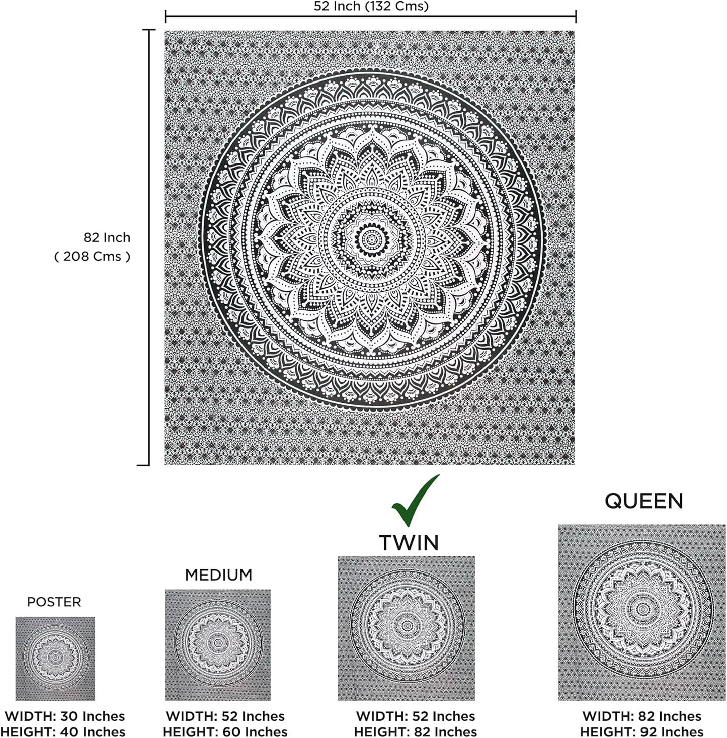 raajsee Indian Cotton Green Tapestry Mandala Wall Hangings- Tapestry For Bedroom - Indie Wall Tapestry Hippie Room Decor - Boho Small Tapestrys Aesthetic 30x40 Inches