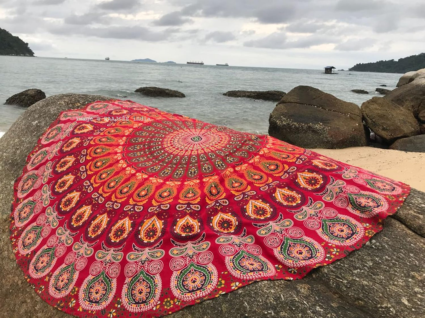 raajsee Purple Round Beach Tapestry Hippie/Boho Beach Blanket Mandala/Indian Cotton Throw - Round Tablecloth/Home Decor/Indie Rug Yoga Mat Meditation Picnic Rugs 127 CM / 50 INCHE Circle