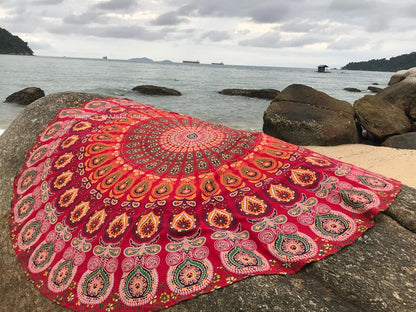 raajsee Purple Round Beach Tapestry Hippie/Boho Beach Blanket Mandala/Indian Cotton Throw - Round Tablecloth/Home Decor/Indie Rug Yoga Mat Meditation Picnic Rugs 127 CM / 50 INCHE Circle