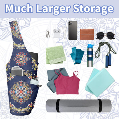 Yoga Bag for Women, Large Yoga Mat Bag Tote Carrier with Wet Dry Pocket, Water Bottle Holder & Adjustable Strap, Fits 1/2" Thick Yoga Mat for Gym, Pilates, Travel, Work