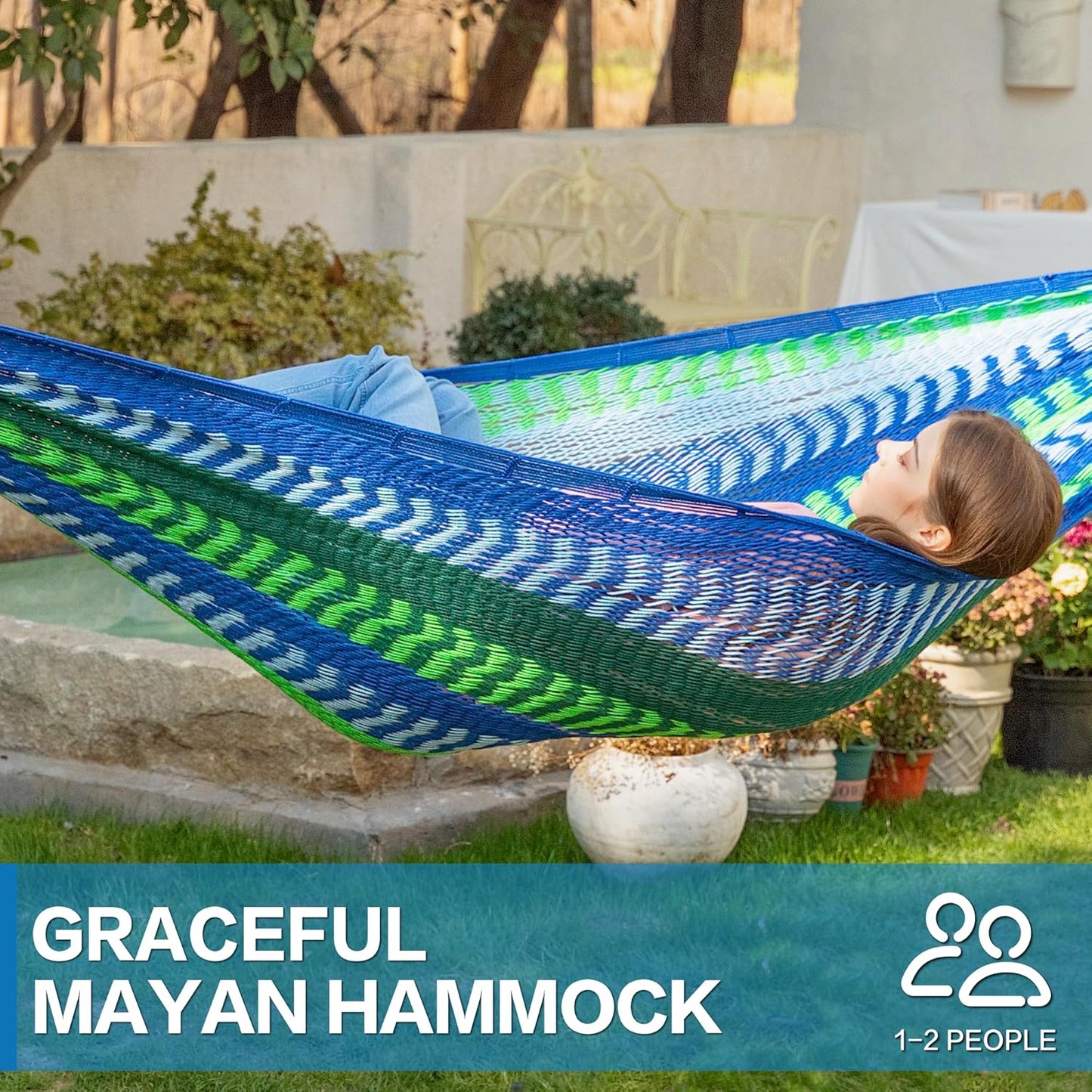PNAEUT Handwoven Mayan Hammocks, Double Rope Hammock for Outdoor Outside & Indoor, Thick Soft 600 lbs Capacity Heavy-Duty, Includes Tree Straps, Carabiners & Carrying Bag (Nature, X-Large)