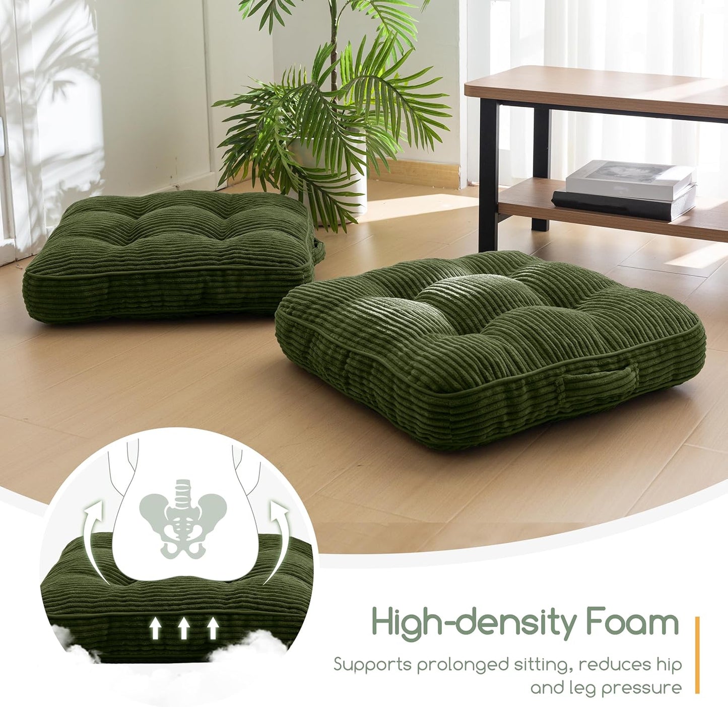 HIGOGOGO Floor Pillow Cushion for Adults, Meditation Cushion Pillow, Large Square Floor Sitting, Tufted Corduroy Cover, for Tatami Living Room or Yoga, 22x22 Inch, Dark Grey