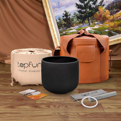 TOPFUND F Note Crystal Singing Bowl 10 inch Heart Chakra with Heavy Duty Carrying Case and Suede Mallet