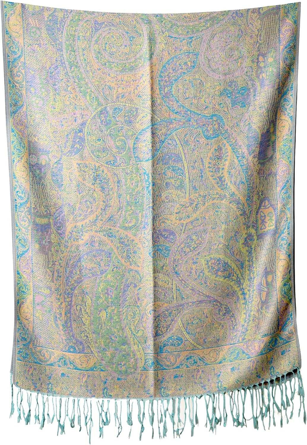 Achillea Reversible Paisley Pashmina Rave Scarf – Exotic Indian Shawls and Wraps for Evening Dresses, Festivals, All Seasons - Colors B