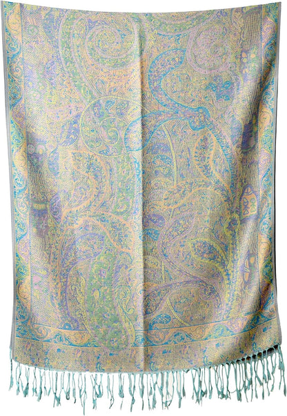 Achillea Reversible Paisley Pashmina Rave Scarf – Exotic Indian Shawls and Wraps for Evening Dresses, Festivals, All Seasons - Colors B