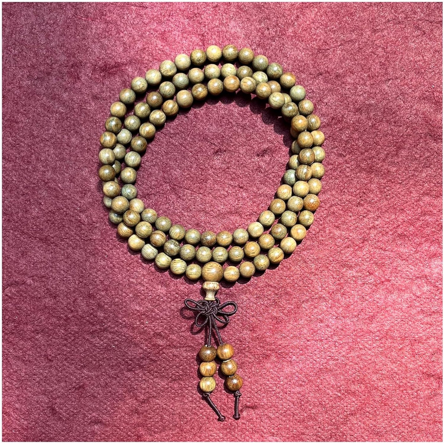 HAPPEACE 6mm Natural Fragrant Green Sandalwood 108 Mala Beads - Tibetan Buddhism Prayer Beads
