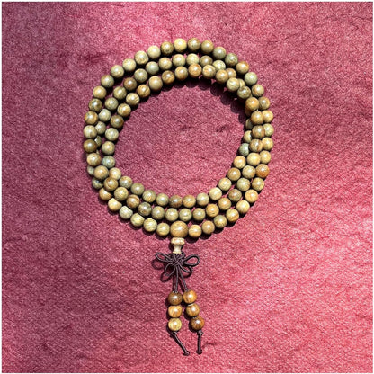 HAPPEACE 6mm Natural Fragrant Green Sandalwood 108 Mala Beads - Tibetan Buddhism Prayer Beads