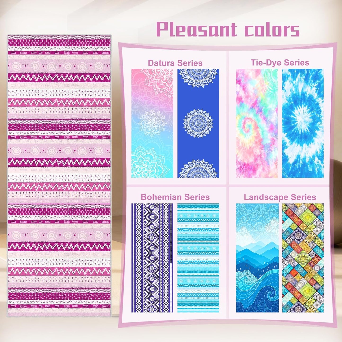 Yoga Towel,Absorbent Yoga Mat Towel for Hot Yoga Non Slip,Stylish Prints,Ideal for Workouts,Hot Yoga,Bikram,Pilates Equipment,72 x 27 in,Gradient Mandala